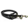 Verstellbare Hundeleine mit Sattlernaht • Leder schwarz