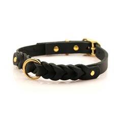 Geflochtenes Fettleder-Halsband in schwarz