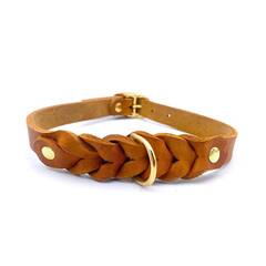 Geflochtenes Fettleder-Halsband in cognac