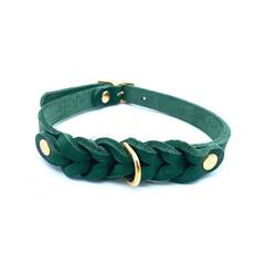 Geflochtenes Fettleder-Halsband in dunkelgrün