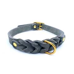 Geflochtenes Fettleder-Halsband in grau