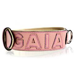 Personalisiertes Halsband aus Leder rosa, Schriftfarbe frei wählbar