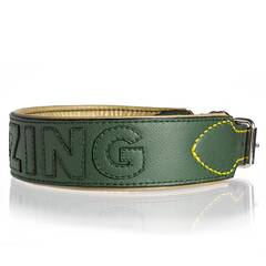 Personalisiertes Halsband aus Leder in British Racing Green, Schriftfarbe frei wählbar