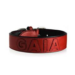 Personalisiertes Halsband aus Leder in Rot, Schriftfarbe frei wählbar