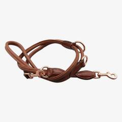 Verstellbare Hundeleine aus Rindsleder CONNECTOR rundgenäht • cinnamon