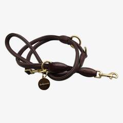 Verstellbare Hundeleine aus Rindsleder CONNECTOR rundgenäht • coffee