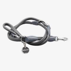 Verstellbare Hundeleine aus Rindsleder CONNECTOR rundgenäht • cool grey