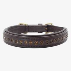 Gepolstertes Lederhalsband DIAMONDS • coffee