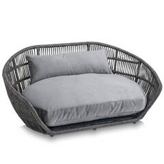 Luxus Hundebett PRADO OXFORD mit geflochtenem Rahmen von Laboni • grau