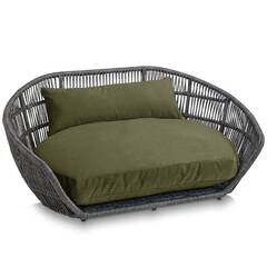 Luxus Hundebett PRADO OXFORD mit geflochtenem Rahmen von Laboni • oliv