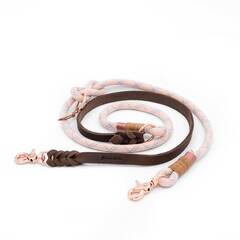 Verstellbare Leine PASTELL ROSA aus Kletterseil und Leder