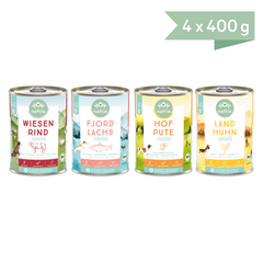 naftie Bio Hundefutter Nassfutter Testpaket Rind, Pute, Huhn und Lachs