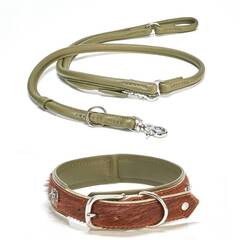 Gepolstertes Halsband mit Kuhfell und Leine BAVARIA • Set