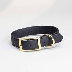 Korkleder-Halsband, verstellbar • Bento Dark Glow • schwarz mit Messing