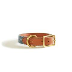 Hundehalsband Leder & Tweed blau "Magpie"