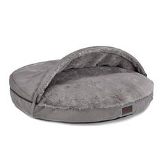 Kuschelige Hundehöhle mit abnehmbarem Dach • grau • JiggiLove ZipOff