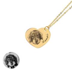 Halskette 'Herz' mit graviertem Hundeportrait nach Foto • gold