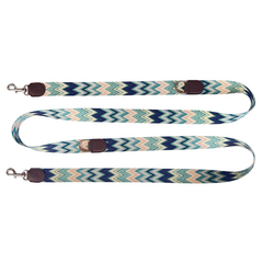 Verstellbare Hundeleine aus Baumwolle und Apfelleder, 240cm • Chevron Azure