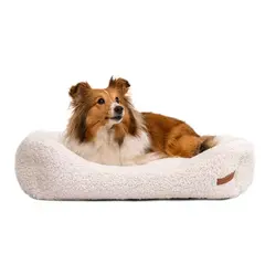 Hundebett mit Rand • Teddyplüsch crème