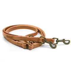Verstellbare Hundeleine mit Sattlernaht • Leder cognac