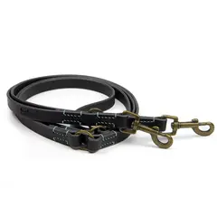 Verstellbare Hundeleine mit Sattlernaht • Leder schwarz