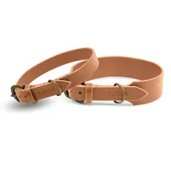 Verstellbares Halsband mit Sattlernaht • Leder cognac
