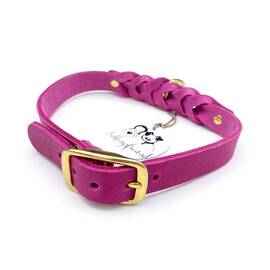 Geflochtenes Fettleder-Halsband in fuchsia