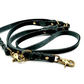 Verstellbare Leine aus Fettleder, schwarz