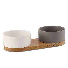 Futterstation aus Keramik und Holz VUKU taupe | weiß