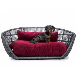 Luxus Hundebett PRADO OXFORD mit geflochtenem Rahmen von Laboni • weinrot