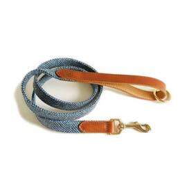 Hundeleine Tweed blau "Magpie" mit Leder-Griffschlaufe