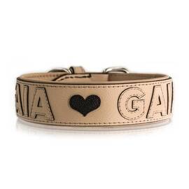 Personalisiertes Halsband aus Leder biscuit, Schriftfarbe frei wählbar