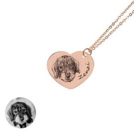 Halskette 'Herz' mit graviertem Hundeportrait nach Foto • roségold