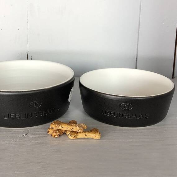 Hundenapf aus Keramik LIEBLINGSHUND schwarz mit Herz