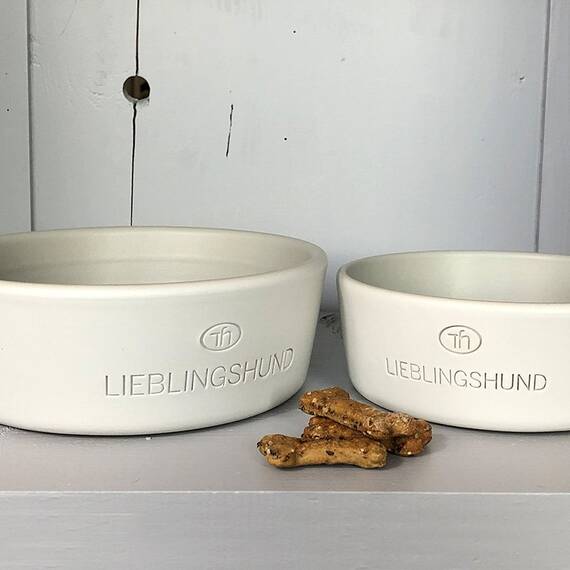 Hundenapf aus Keramik LIEBLINGSHUND cream | warm grey