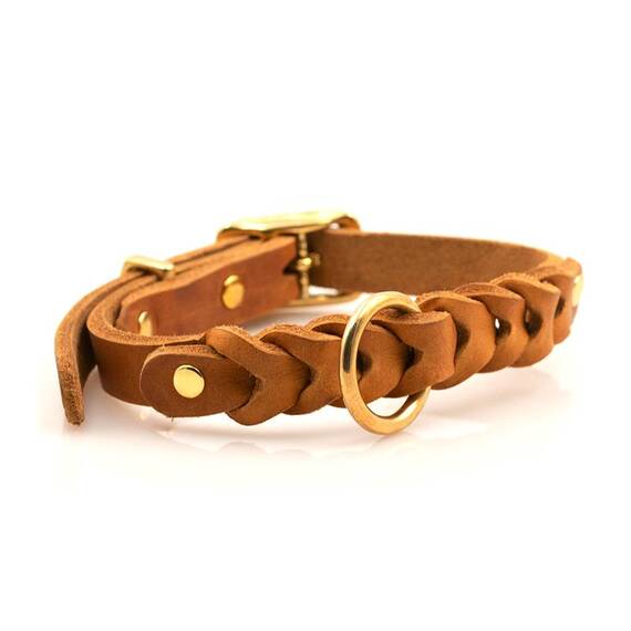 Geflochtenes Fettleder-Halsband in cognac