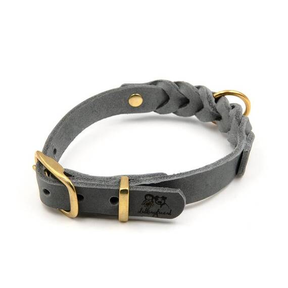 Geflochtenes Fettleder-Halsband in grau