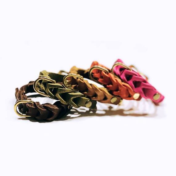 Geflochtenes Fettleder-Halsband in rot