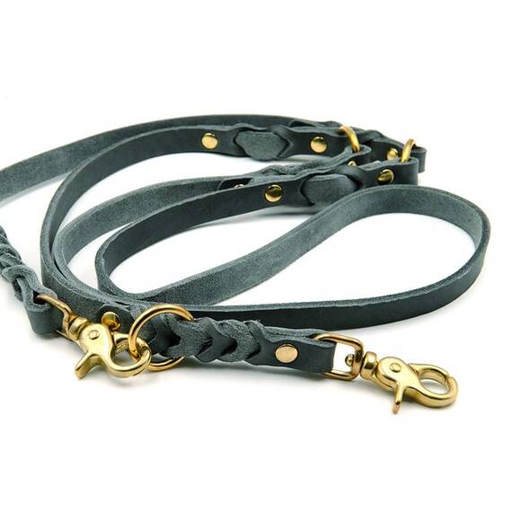 Verstellbare Leine aus Fettleder, grau