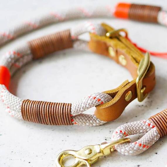 "Desert Sun" | Hundehalsband aus Kletterseil und Fettleder