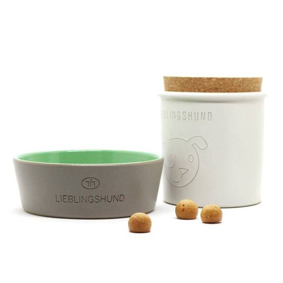 Hundenapf aus Keramik LIEBLINGSHUND grau | apfelgrün