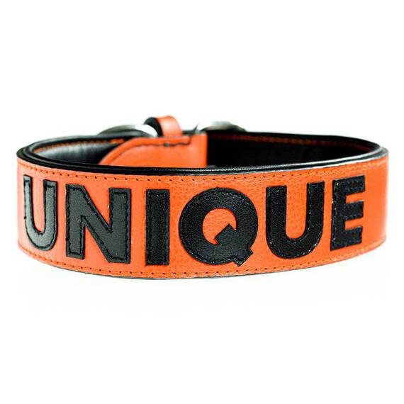 Personalisiertes Halsband aus Leder orange, Schriftfarbe frei wählbar