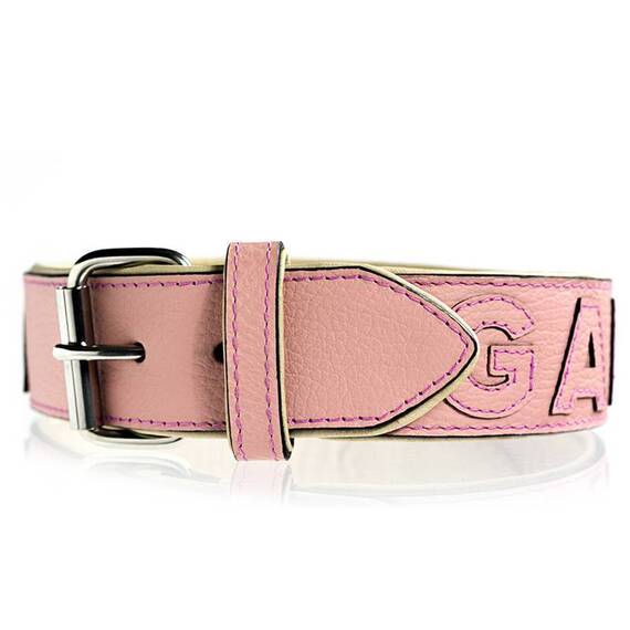 Personalisiertes Halsband aus Leder rosa, Schriftfarbe frei wählbar