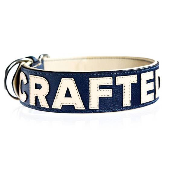 Personalisiertes Halsband aus Leder blau, Schriftfarbe frei wählbar