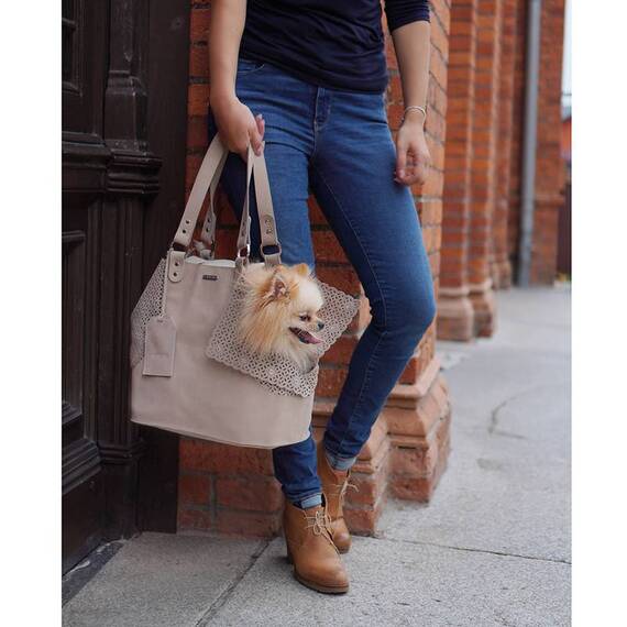 HUNDETASCHE ELVA aus Leder in NUDE, gefüttert • Labbvenn®