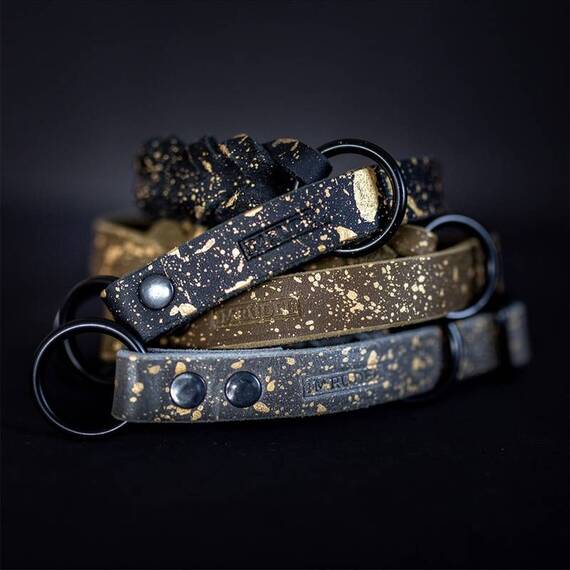 Zugstopp-Halsband aus Fettleder • GOLDEN SPARKLE