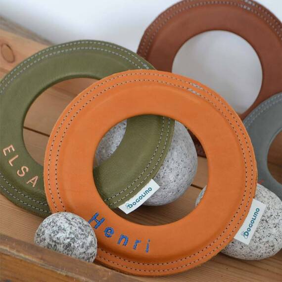 Wurfring aus Leder für Hunde - grau