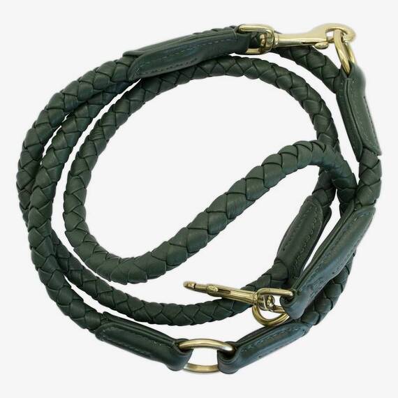 Verstellbare Hundeleine aus geflochtenem Rindsleder TWISTER • forest green