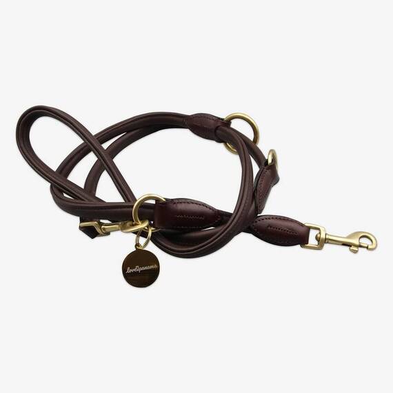 Verstellbare Hundeleine aus Rindsleder CONNECTOR rundgenäht • coffee