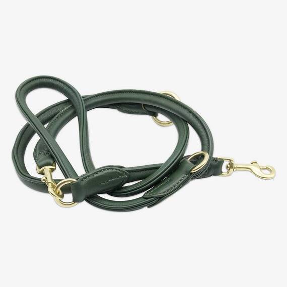 Verstellbare Hundeleine aus Rindsleder CONNECTOR rundgenäht • forest green